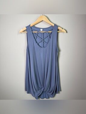 CY Fashion Slate Blue Cage Neck Twist-Hem Modal Tank | Small | Minimalist Resort